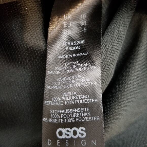 Asos Design Women's Black Faux Leather Front Hem Slit Size 6 - Picture 8 of 9